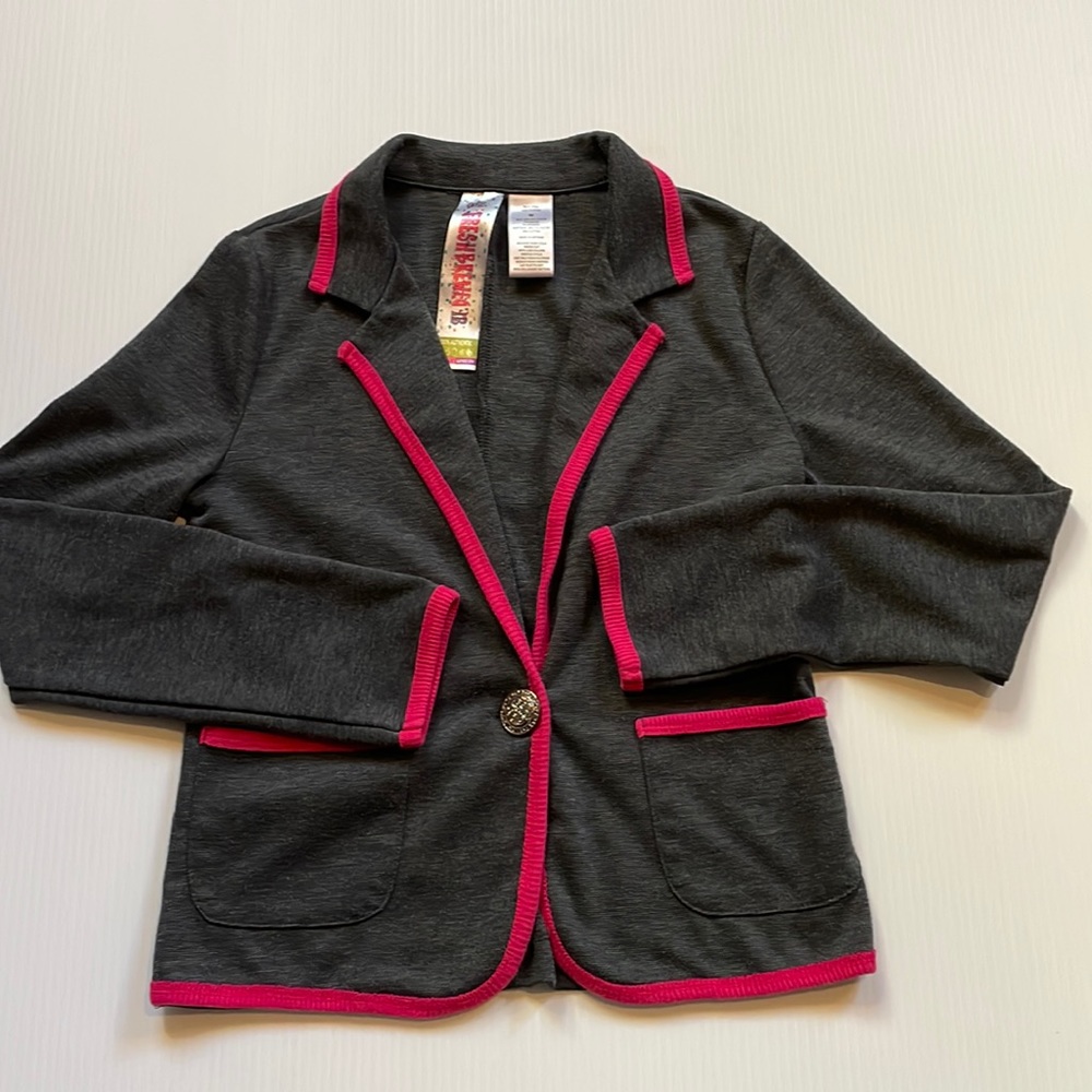 Fresh brewed GRL one button jacket.  Gray with hot pink trim.  Girls Medium